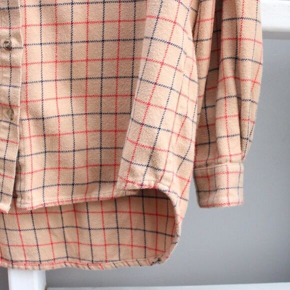 Obey Women's Tan Plaid Button-Up Fleece Shirt Shacket Size Small - Picture 6 of 9